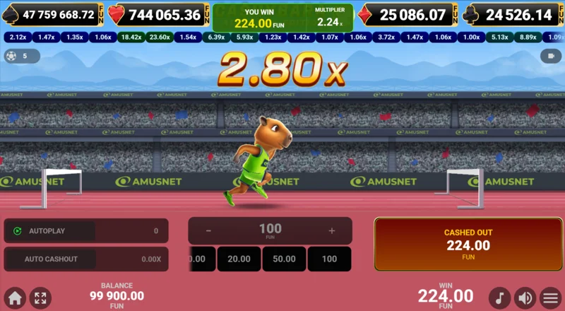 Cashybara Athletics Edition - succesvolle uitbetaling en winsttoekenning